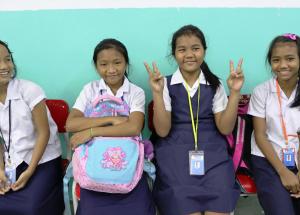 Refugee schoolchildren share a laugh. Community services offered by our Malaysian partners include learning centres for children, as refugees are not recognized by the Malaysian government and children thus cannot access state-run schools.