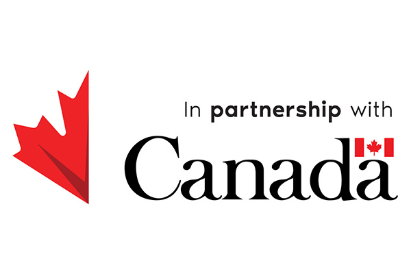 logo image: half a red maple leaf with the words "In partnership with Canada" next to it. Small Canadian flag is above the final "A" in Canada.