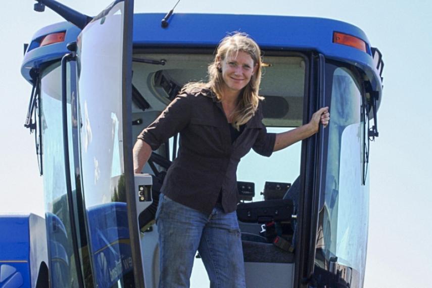 Kalissa Regier enjoying a day of harvesting in the prairies.