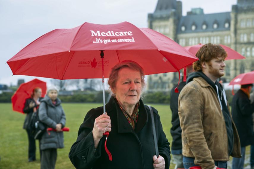 Mary Boyd: long-time social justice activist
and Chair of the Prince Edward Island Health Coalition in Ottawa during National Medicare
Week 2012