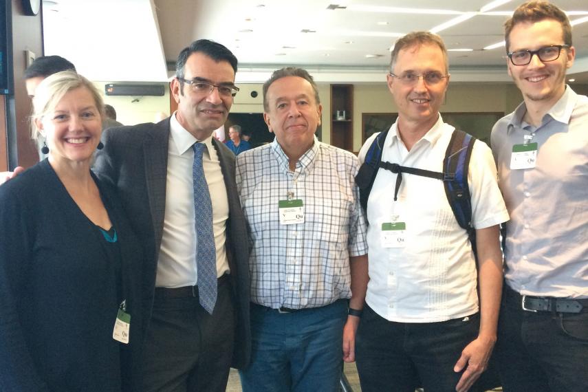 (L-R) Rachel Vincent of Nobel Women’s initiative, James Cavallaro, Bill Fairbairn from Inter Pares, Jim Hodgson from the United Church of Canada, and Guillaume Charbonneau from Inter Pares.