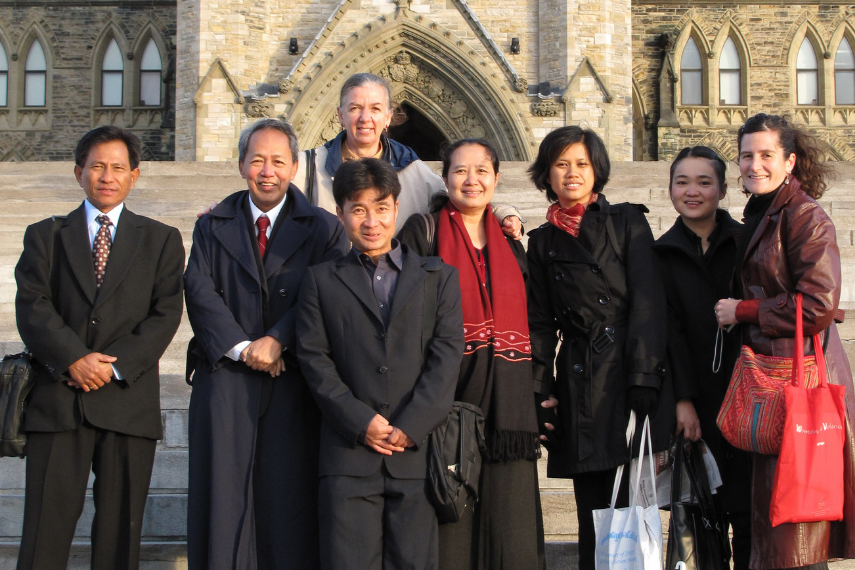 Taken on the front steps of Parliament in Ottawa – a delegation organized together with Rights and Democracy. Guests included staff the National Coalition Government of Burma, Mae Tao Clinic, Shan Women’s Action Network and the Karen Women’s Organization.