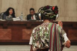 A Maya Ixil woman testifies at a genocide trial in Guatemala City.
